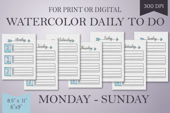 Blue Watercolor Daily To Do List Mon-Sun