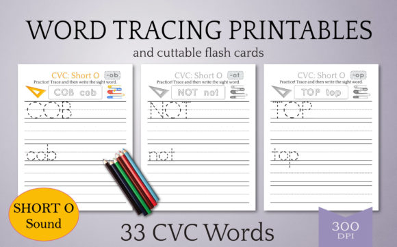 Kids Tracing Practice Worksheets: O Sound CVC Words