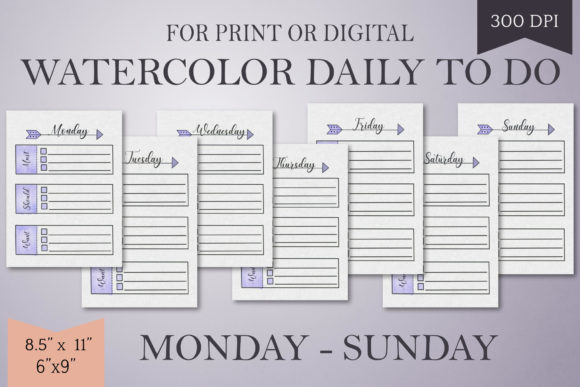 Purple Watercolor Daily to Do List Mo-Su: A Hand-Drawn Planning Resource